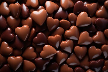 Fototapeta premium Chocolate candies in heart shape texture, AI Generated