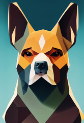 illustrazione low poly con ritratto primo piano di testa di fiero cane