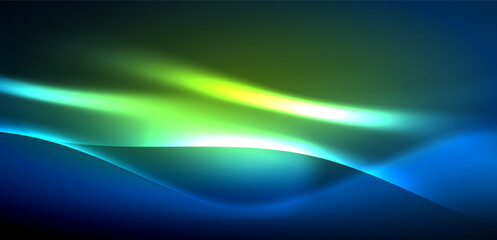 Dynamic waves in ethereal glow of neon lights. Concept merges fluidity of motion with vibrant allure of neon, crafting entrancing backdrop that embodies both vitality and futuristic sophistication