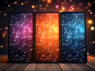 A Group Of Rectangular Screens With Colorful Lights