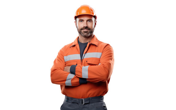 Electrical Authority A Male Electrician Resolute and Confident Pose Isolated on a Transparent Background PNG.