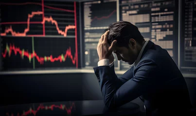 Fotobehang Trading man in suit stressed from the crash on stock market. © Jan