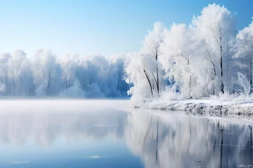 Papier Peint photo Lavable Bleu clair winter landscape background , generative ai