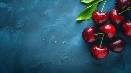 cherries  background with blue color generated by AI