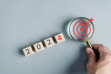 Focus to New year 2024 target objective and countdown merry christmas and happy new year, Planning...