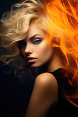Fototapeta premium blonde woman beauty portrait, abstract post production effects, creative glamour face shot, ai generated
