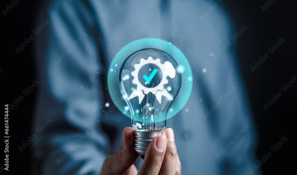 Poster Assessment for certificate good quality product, digital improvement QC and QA iso, Standard check quality control concept.