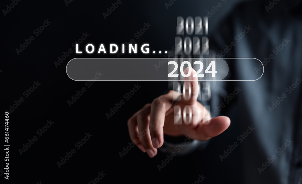 Aufkleber Loading progress from 2023 to 2024 to countdown merry christmas and happy new year, Planning and challenge strategy in new year 2024 Concept.
