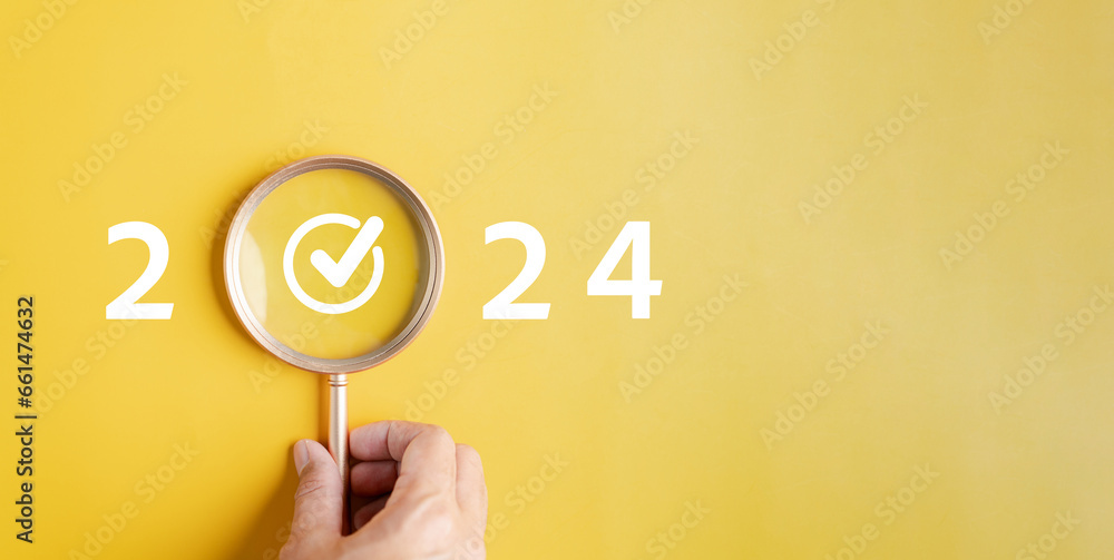 Poster new year checklist in 2024 and countdown merry christmas and happy new year, planning and challenge 
