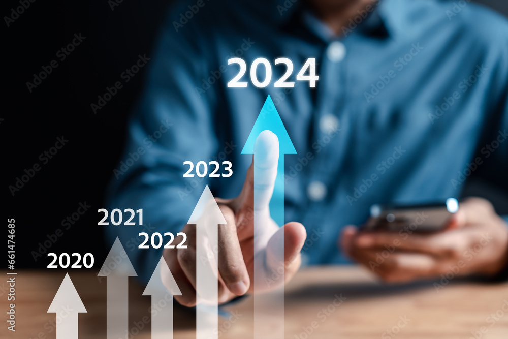 Poster Starting New year with ambition 2024 and countdown merry christmas and happy new year, Planning business and challenge strategy in new year 2024 Concept.