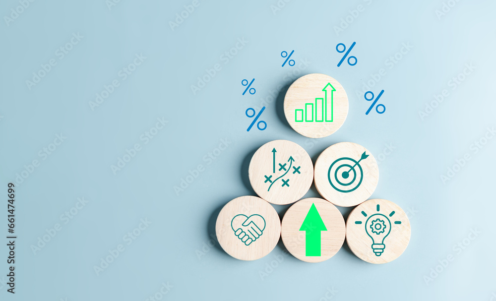 Aufkleber growth of portfolio investing on stock market management, steps planning for development and busines
