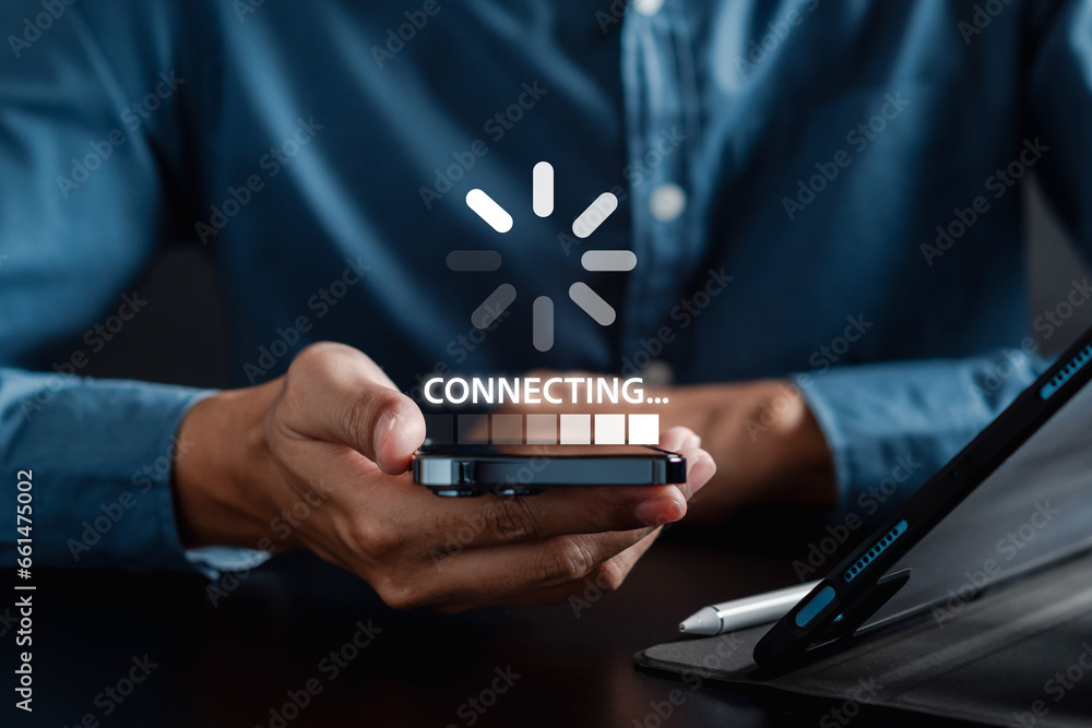 Aufkleber Connection Update software and installing in computer. Man upgrade program, Business technology internet loading bar with installing the update for the quality better.