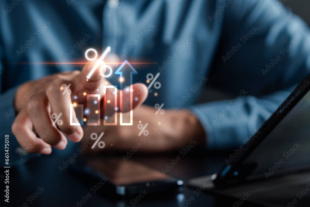 Aufkleber growth of portfolio investing on stock market management, steps planning for development and busines