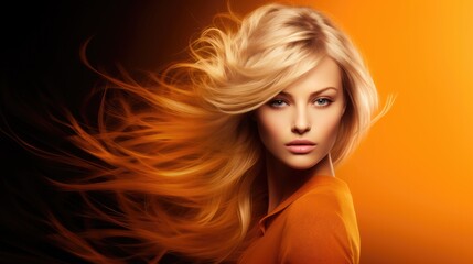 Fototapeta premium blonde woman beauty portrait, abstract post production effects, creative glamour face shot, ai generated