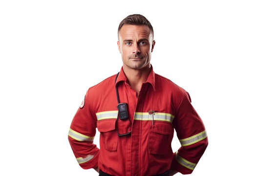 Confident Male Firefighter Demonstrating Dedication with Folded Arms Isolated on a Transparent Background PNG.