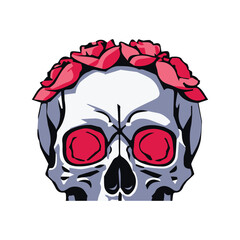 Human skull with flowers design vector illustration isolated on a white background, Good for print, t-shirt, stickers, etc.