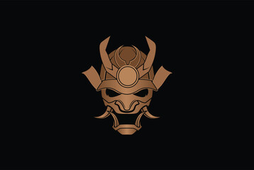 Oni mask logo design inspiration only. Vector illustration of traditional japanese devil face head.