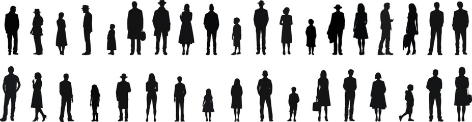 Large collection of silhouette concepts. Set of silhouettes of people of different ages. Vector illustration