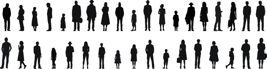 Large collection of silhouette concepts. Set of silhouettes of people of different ages. Vector illustration