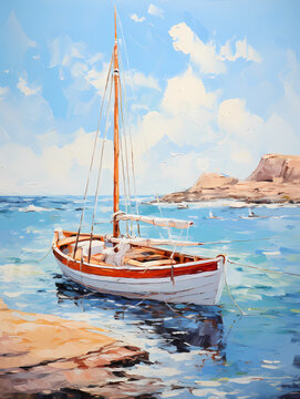 A Painting Of A Boat In The Water