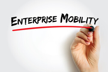 Enterprise Mobility is an approach to work in which employees can do their jobs from anywhere using a variety of devices and applications, text concept background