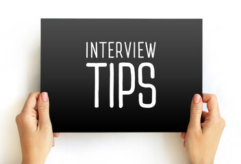 Interview Tips text on card, concept background