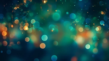 Foto op Plexiglas Abstract colorful glowing bokeh on dark green background. Christmas and New Year wallpaper. © Tetiana