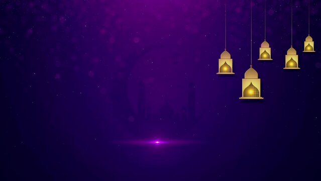 4K Background Eid Al Adha Mubarak and Traditional Lanterns Ramadan Islamic Particle Lighting Animation. Eid or islamic new year. Fireworks moon Ramadan Kareem message. Eid Mubarak muslim eid ramdan