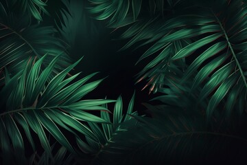 Background with lush palm leaves. Generative AI
