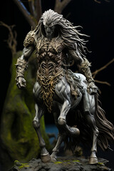 Black demonic centaur, monstrous man-headed horse.