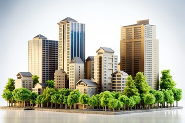 Obraz premium An image of real estate properties, including residential and commercial buildings, emphasizing real estate as an investment class