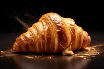 Delicious butter croissant, french breakfast snack, yummy pastry, ai generated