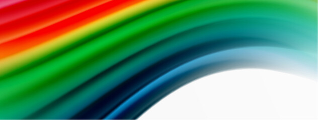 Rainbow color silk blurred wavy line background on white, luxuriously vibrant visually captivating backdrop. Stunning blend of colors reminiscent of rainbow, silky and gracefully blurred wavy pattern