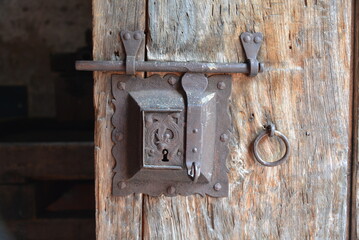 Fototapeta na wymiar Old door key in an ancient church