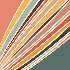 Abstract simple retro style design with blue, yellow, beige, turquoise, pink, black, brown colors hand drawn diagonal stripes decoration on pink and turquoise background - 661480494