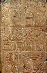 Stone carvings of the Egyptian life in the pyramid
