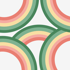 Abstract illustration of retro style rainbow design in green, light green, yellow, pink and pastel pink colors on gray background - 661480887