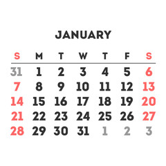 January 2024 month calendar. Vector illustration.