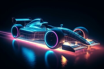 High-speed race with futuristic formula car under neon lights. Generative AI