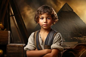 Foto op Canvas Impressive Ancient egyptian pyramid child boy. Ancient worker. Generate Ai © juliars
