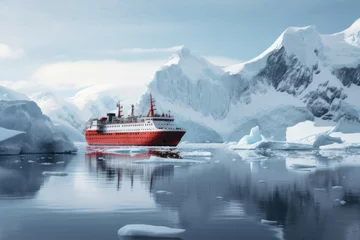 Fotobehang Frozen Antarctica cruise. Snow sea boat. Generate Ai © juliars