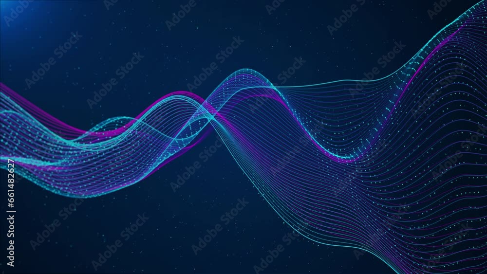 Aufkleber blue digital wave lines background. big data business science technology network grid particles conn