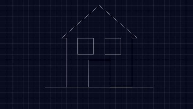Grid animation blue print graph chart with house architecture drawing