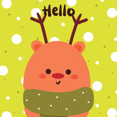 hand drawing cartoon deer wearing scarf. cute animal wallpaper for winter card, background