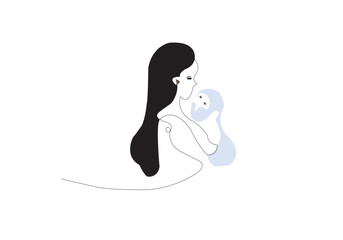 
Line art child in mother's arms vector illustration without background. The emotion of motherhood and love for a child.