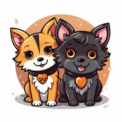 Funny sticker of cute puppies and cats. Generated by AI.