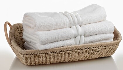 Fototapeta na wymiar White spa towels in a basket isolated on white background