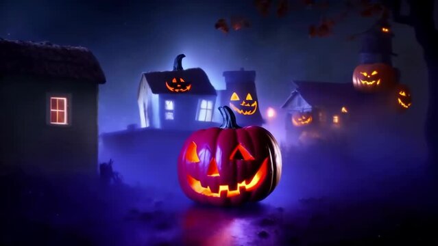 The effect of slowly zooming in on glowing pumpkins and dark houses makes me smile sinisterly, a Halloween illustrated animated spooky short movie.