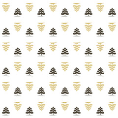 Christmas tree gold and black seamless pattern. Winter Noel print, New year holidays golden decoration, fir tree background, wallpaper, wrapping paper design, gift wrap.