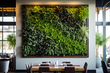 living wall tropical green plants background in a modern office